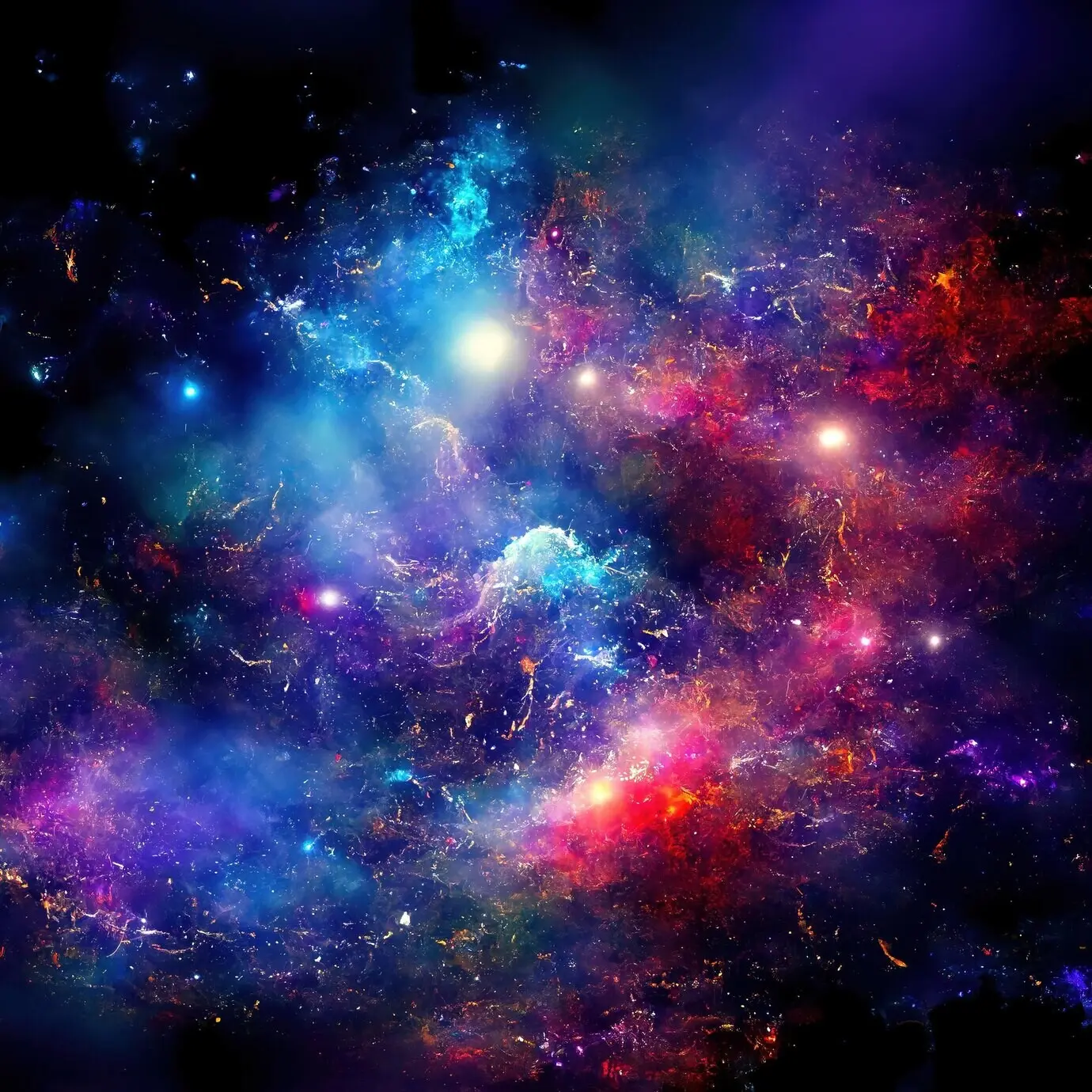 A realistic, colorful space background with stardust and shining stars, featuring a nebula and the Milky Way.
